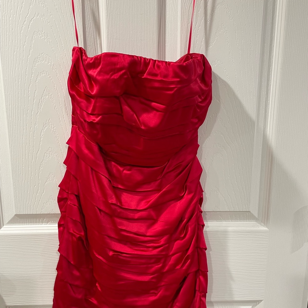Express Red Ruched Midi Dress